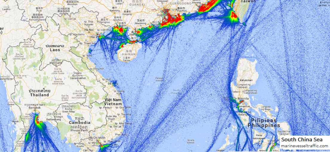 Live Marine Traffic, Density Map and Current Position of ships in SOUTH CHINA SEA